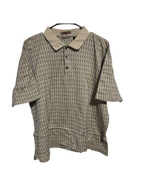 Axist Geometric Polo Shirt Size Large Beige Retro 60s Double Mercerized Cotton